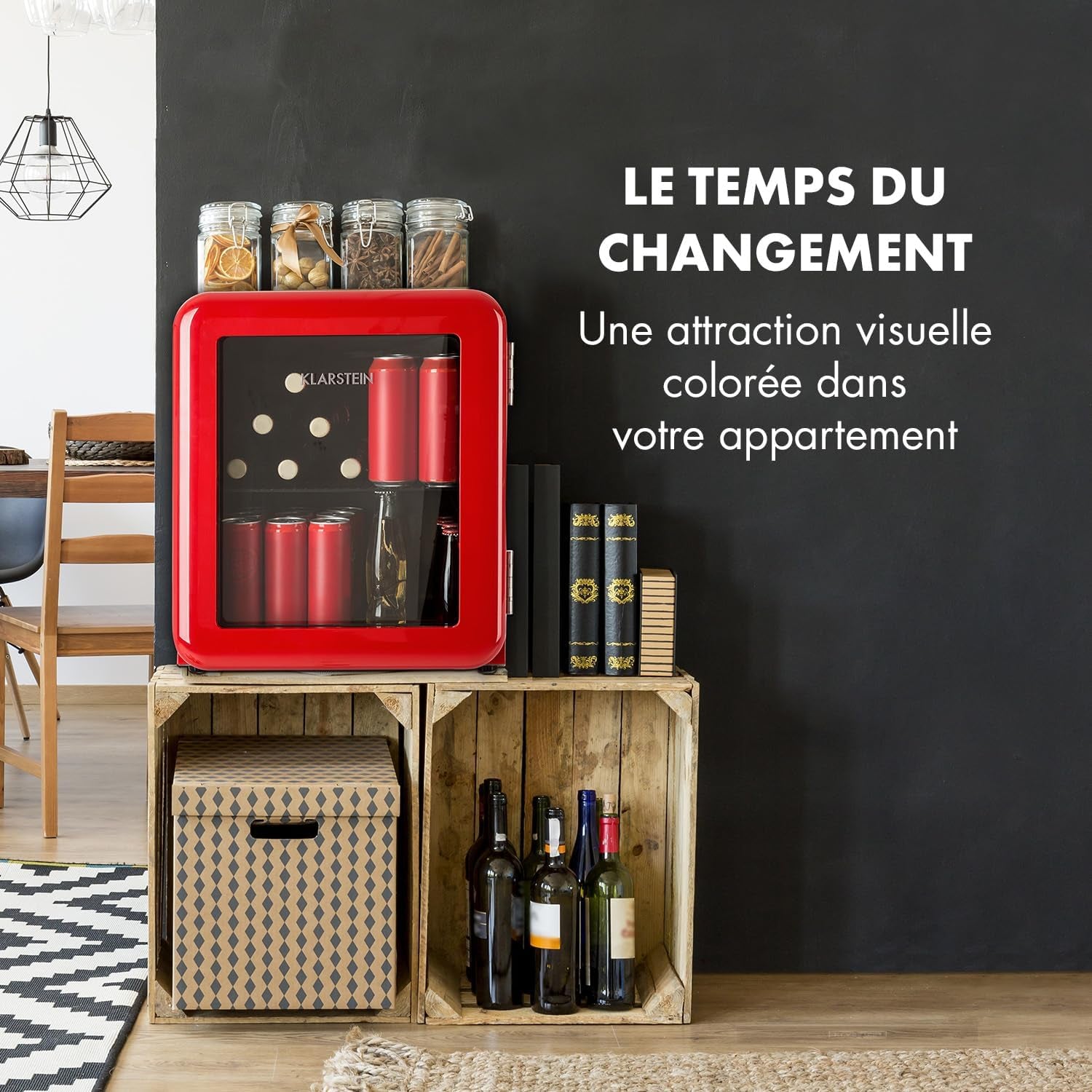 Poplife Refroidisseur De Boissons - Mini-Bar, Réfrigérateur Rétro, 0-10°C, Seulement 39 Db, 48 L, Écologique, Porte À Double Vitrage, Design Rétro, Rouge