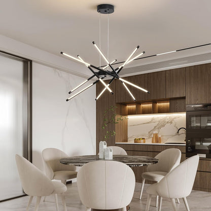 Lustre Moderne À LED Spoutnik, Noir/Doré, Plafonnier Industriel À Suspendre Avec 12 Têtes Pour Salon, Salle À Manger, Cuisine, Chambre À Coucher