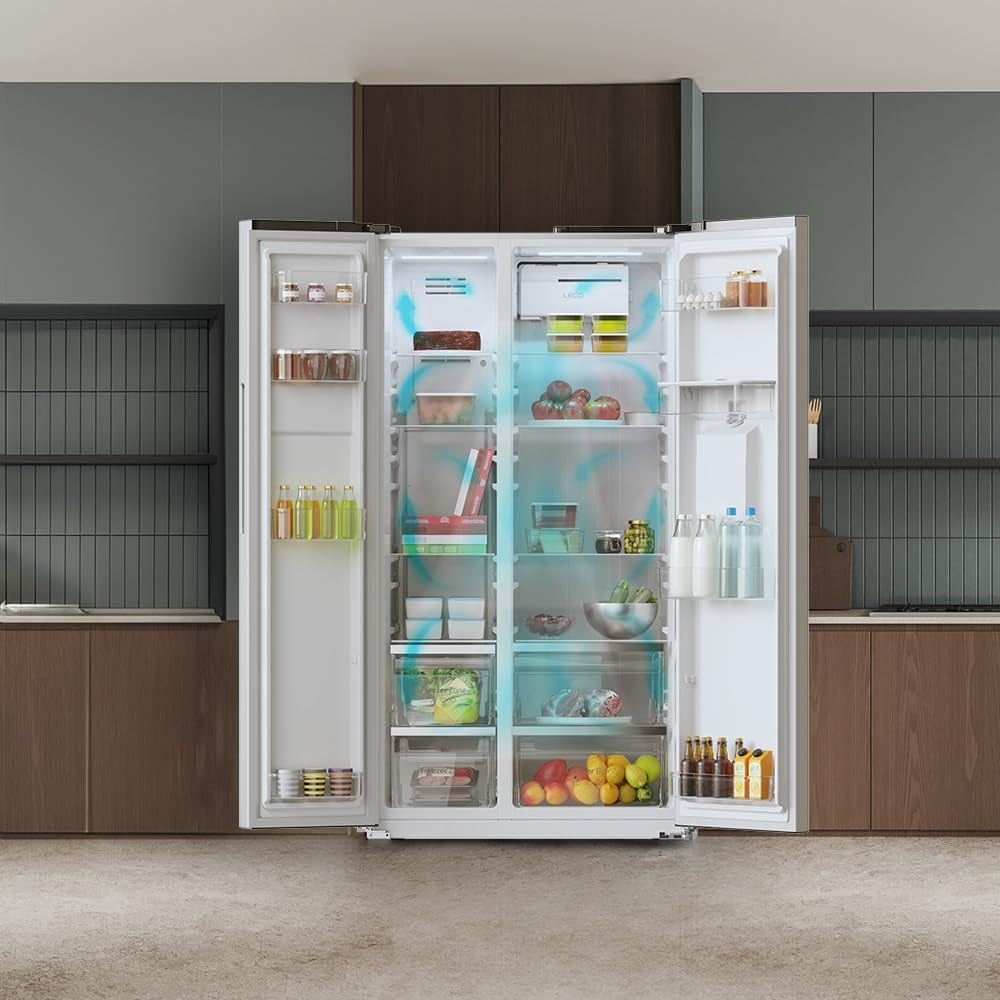 Bolero Refrigerator Coolmarket SBS 559 Inox E. 559 L, 177 Cm X 90 Cm, Class E, Multi Air Flow System, Total No Frost, Motor Inverter Plus.