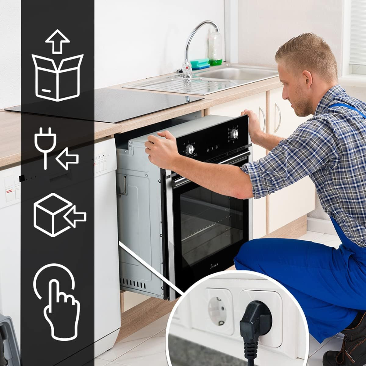 Four Encastrable 60 Cm / 70L / 2,8Kw / Gril/Circulation De L'Air/Air Chaud/Tiroirs Télescopiques/Timer Automatique / EB8010ED