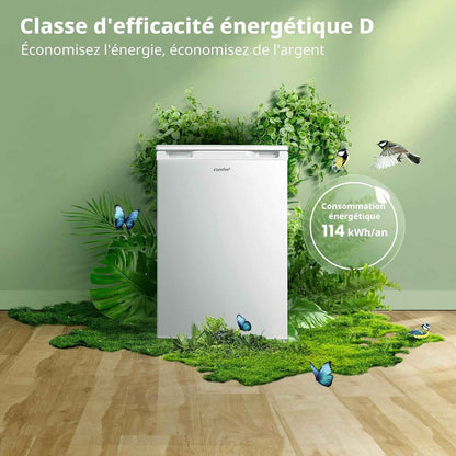 113L Petit Frigo, Réfrigérateur Congelateur Avec Tiroir, Blanc | Combiné Compact, Inverter 35Db, Congélateur 4 Étoiles, Parfait Pour Studio, Chambre Ou Bureau
