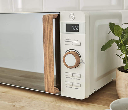 Nordic Micro-Ondes Numérique 20 L, 6 Niveaux De Fonctionnement, 800 W Puissance & Nordic Bouilloire Électrique Ultra Rapide Sans Fil Design Moderne 1,7 L 2200 W Poignée Effet Bois Blanc