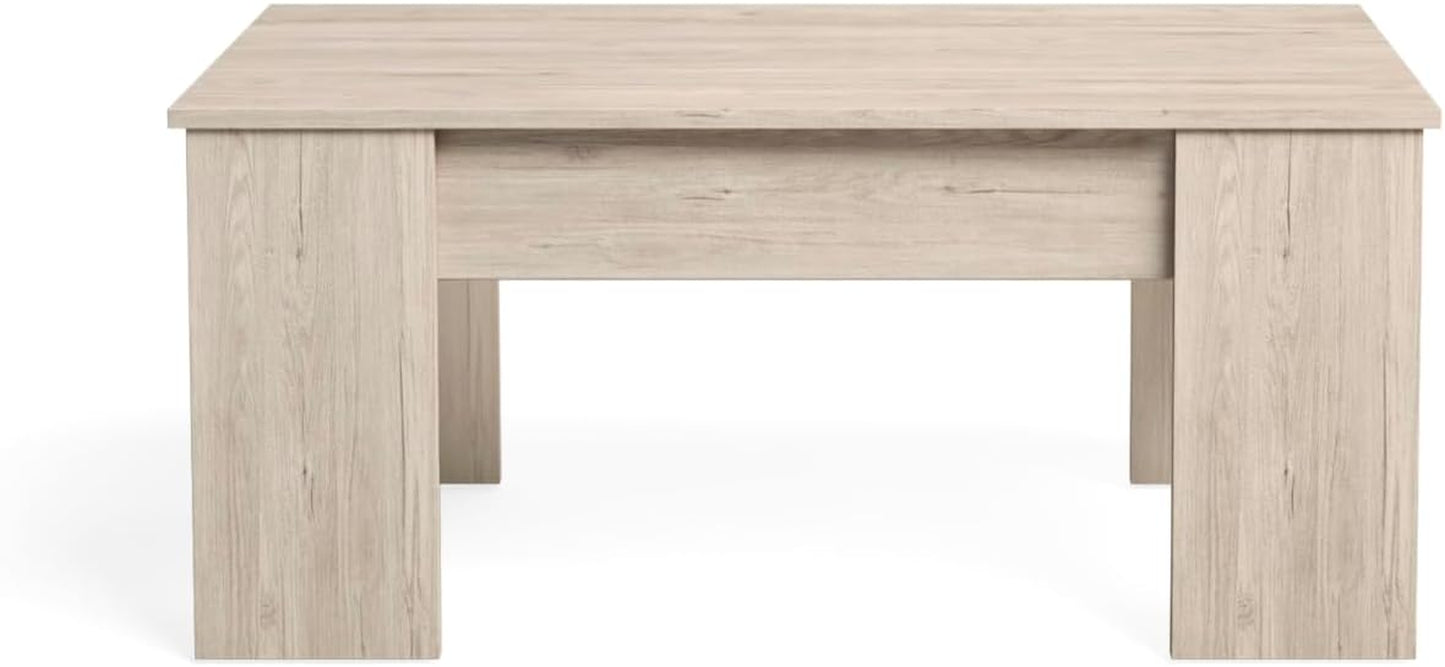 Table Basse Relevable Bois Clair. 100 X 45 X 50 Cm. Table De Salon Avec Compartiment Moderne. Table Basse Avec Plateau Relevable