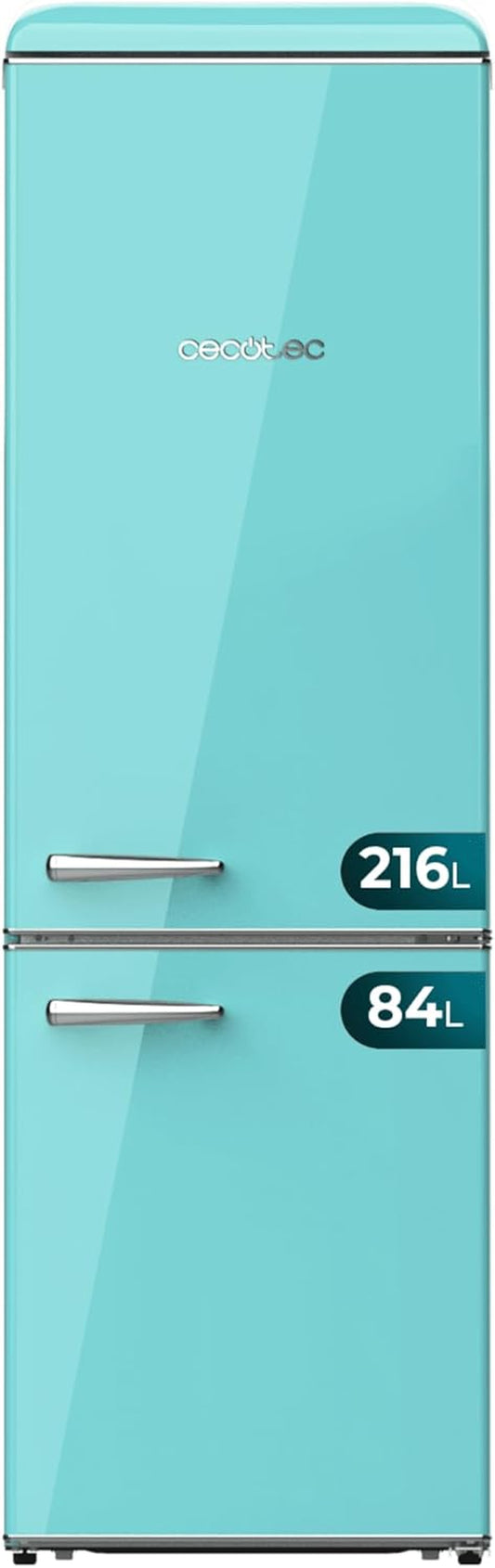 Réfrigérateur Combiné Rétro 300 L Bolero Coolmarket Combi Origin 300 Vert E, Classe E, LED Intérieur, Crisper Box, Contrôle De Température, Poignée Chromée Et Tablettes En Verre.