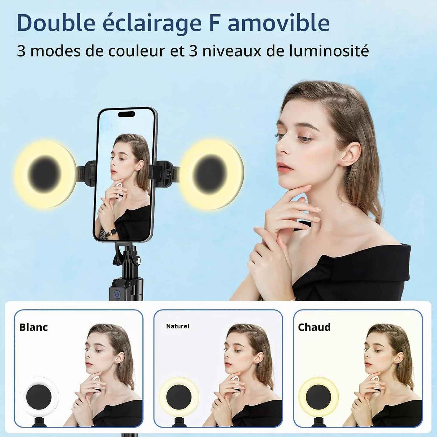 Kit De Vlogging Pour Créateur De Contenu Youtube Pour Iphone/Android, Trépied De 178 Cm Avec Suivi Automatique Du Visage Pour Iphone, Avec Éclairage Et Microphones Sans Fil, Kit De Démarrage Tiktok