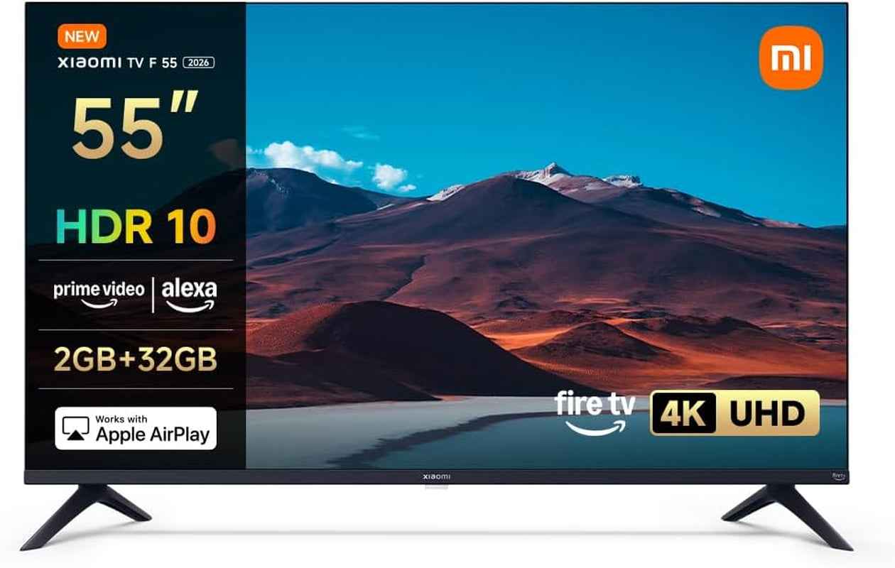 XIAOMI TV F 55, 140 Cm (55 Pouces), 4K UHD, Smart TV, Fire OS8, Contrôle Vocal Alexa, HDR10, MEMC, 60Hz Avec 120Hz Game Boost Mode, 2Go+32Go, Compatible Avec Apple Airplay