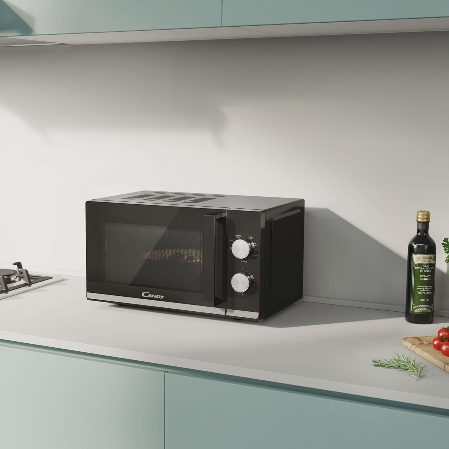 Moderna CMG20TNMB Four Micro-Ondes 700 W 20L , Fonction Gril, Fonction Décongélation, 20 Litres, Plateau Tournant 24,5Cm, Noir & Silver