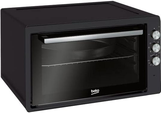 BEKO, Mini Four Posable, 50L, Multifonction Chaleur Brassée, Technologie Prochef, Catalyse De Fond, Noir, Boutons Chromés, 7 Fonctions, 2400W, 180°C, Tournebroche, Eclairage Intérieur