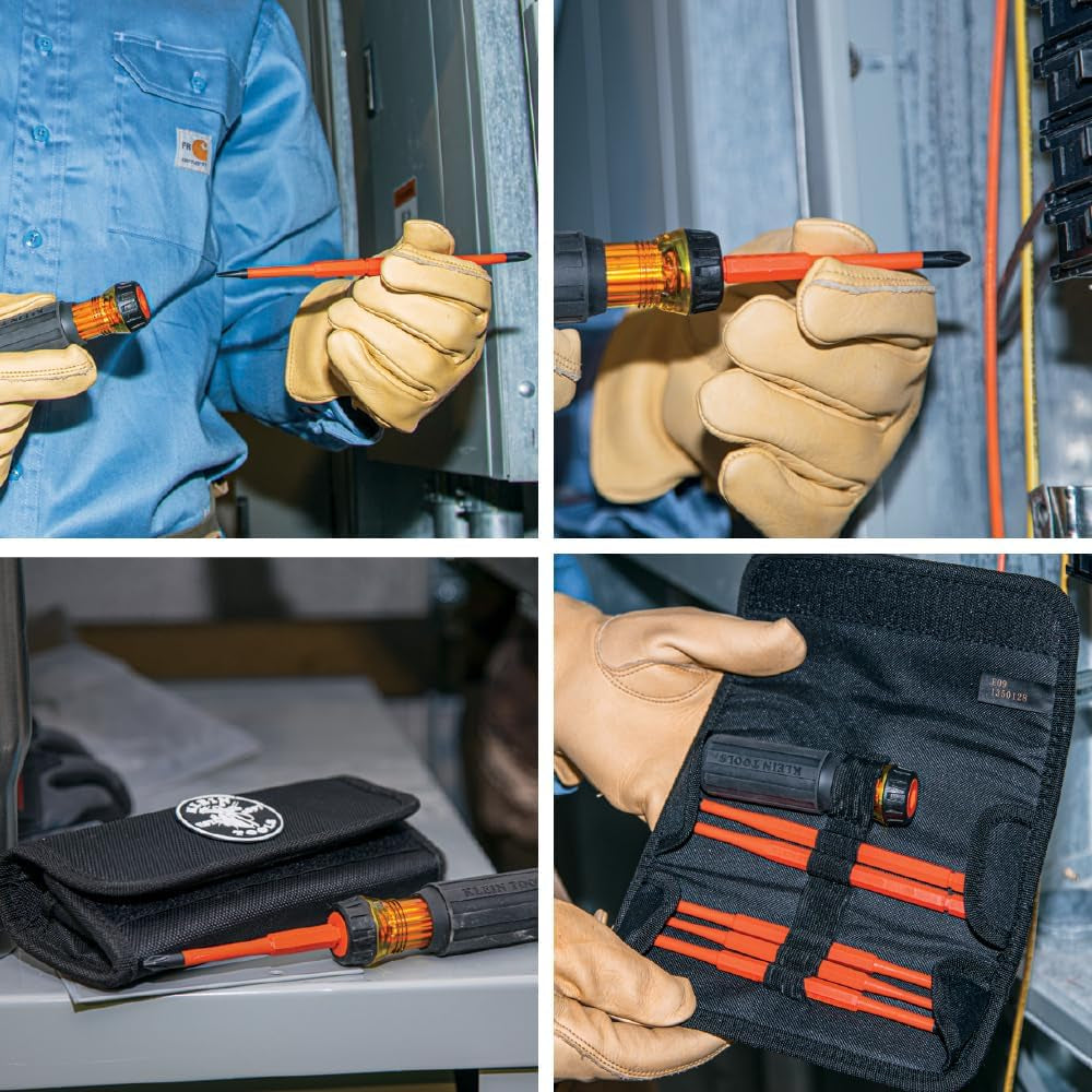 32288 Tournevis Isolé 8 En 1 Avec Lames Interchangeables, 3 Phillips, 3 Fentes Et 2 Pointes Carrées, Noir/Orange