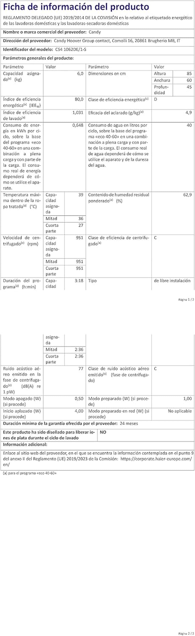 CS4 1062DE/1-S Lave-Linge Frontal, Faible Encombrement, Chargement 6 Kg, 1000 Tours/Mn, Départ Différé 24H, 15 Programmes Dont 59 Mn Charge Pleine, Cuve Réhaussée Et Hublot XXL