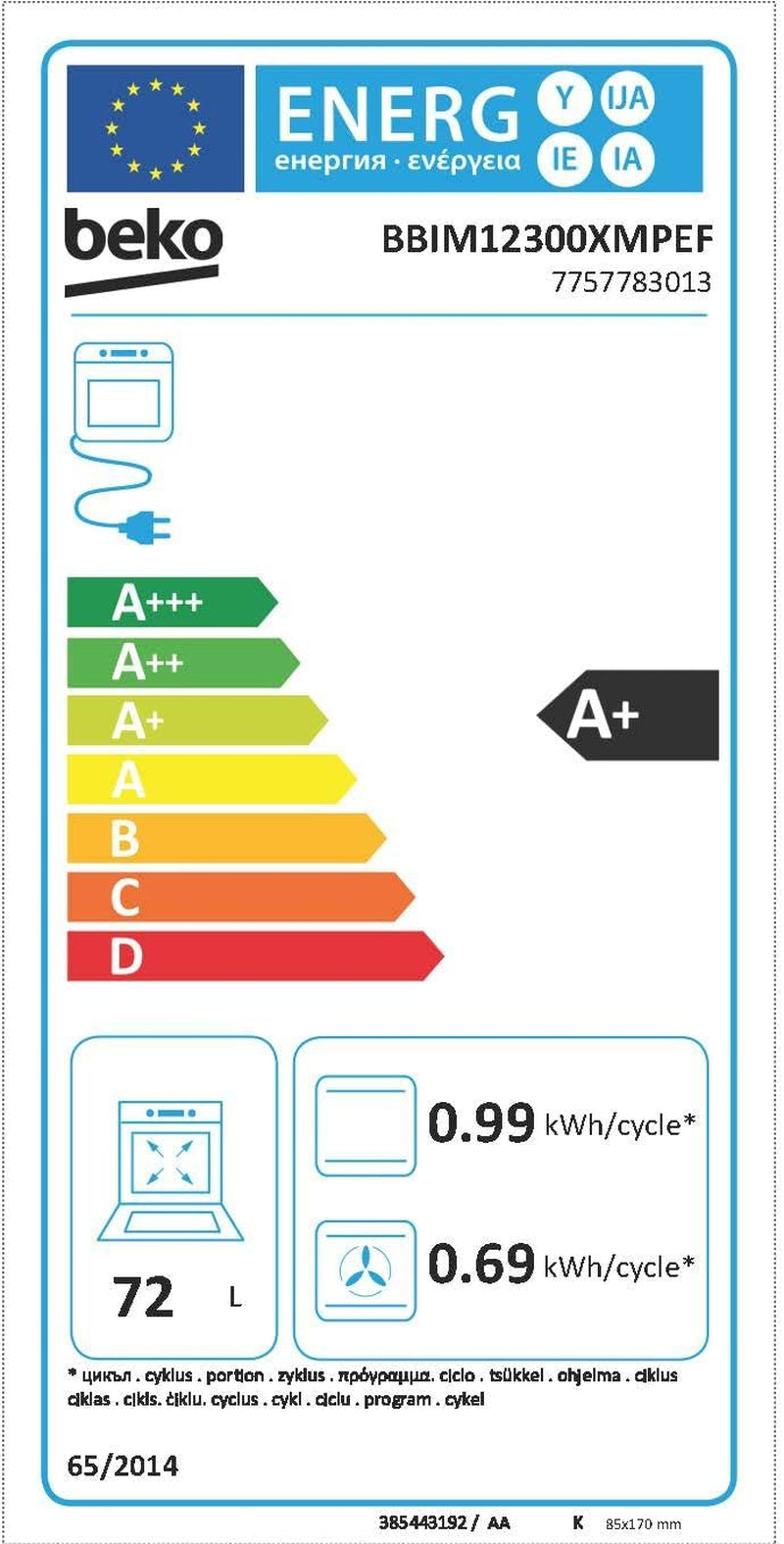BEKO Four Encastrable Pyrolyse BBIM12300XMPEF, Aéroperfect, 72 Litres,