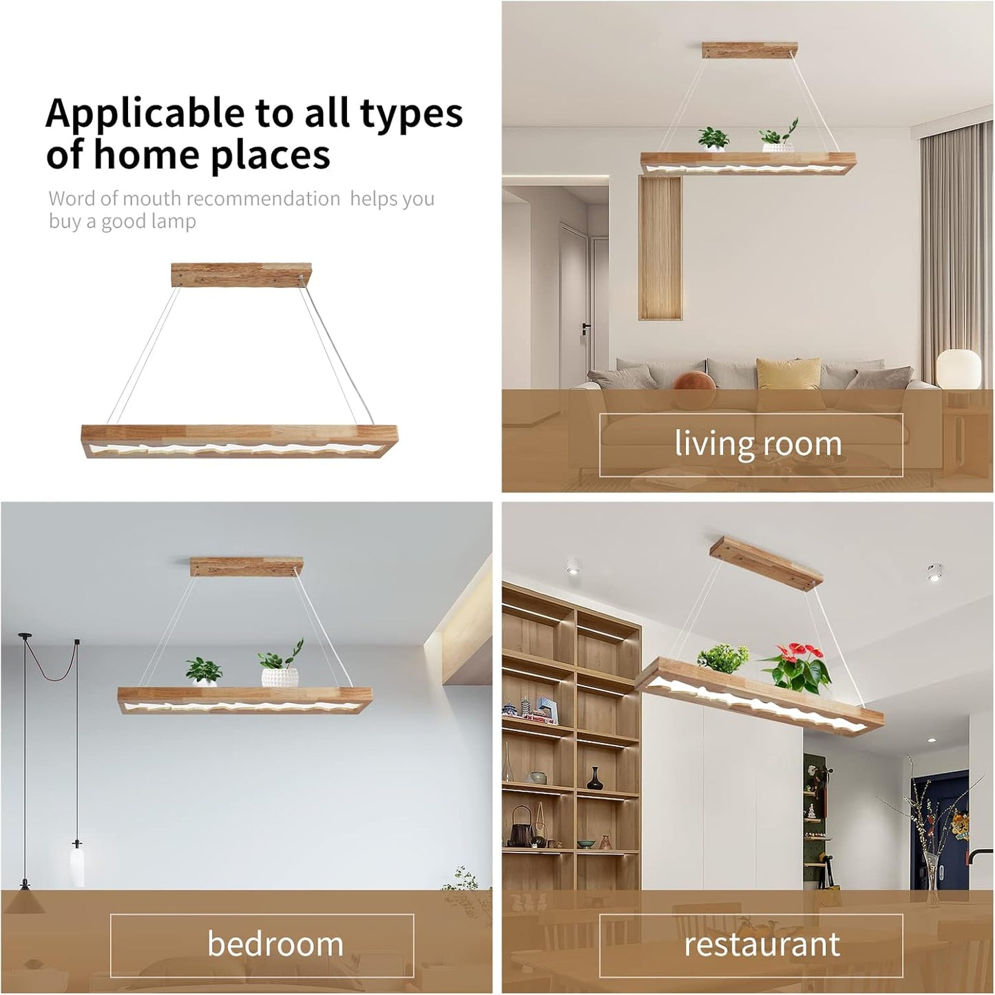 Suspension En Bois À Led, Lampe À Suspension Rustique En Bois À Intensité Variable Pour Table À Manger, Hauteur Réglable, 40W, 100 CM