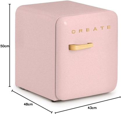 / RETRO FRIDGE 50 Wood/Réfrigérateur Rose Avec Poignée Bois/Pratique Et Fonctionnel, Matériaux Résistants