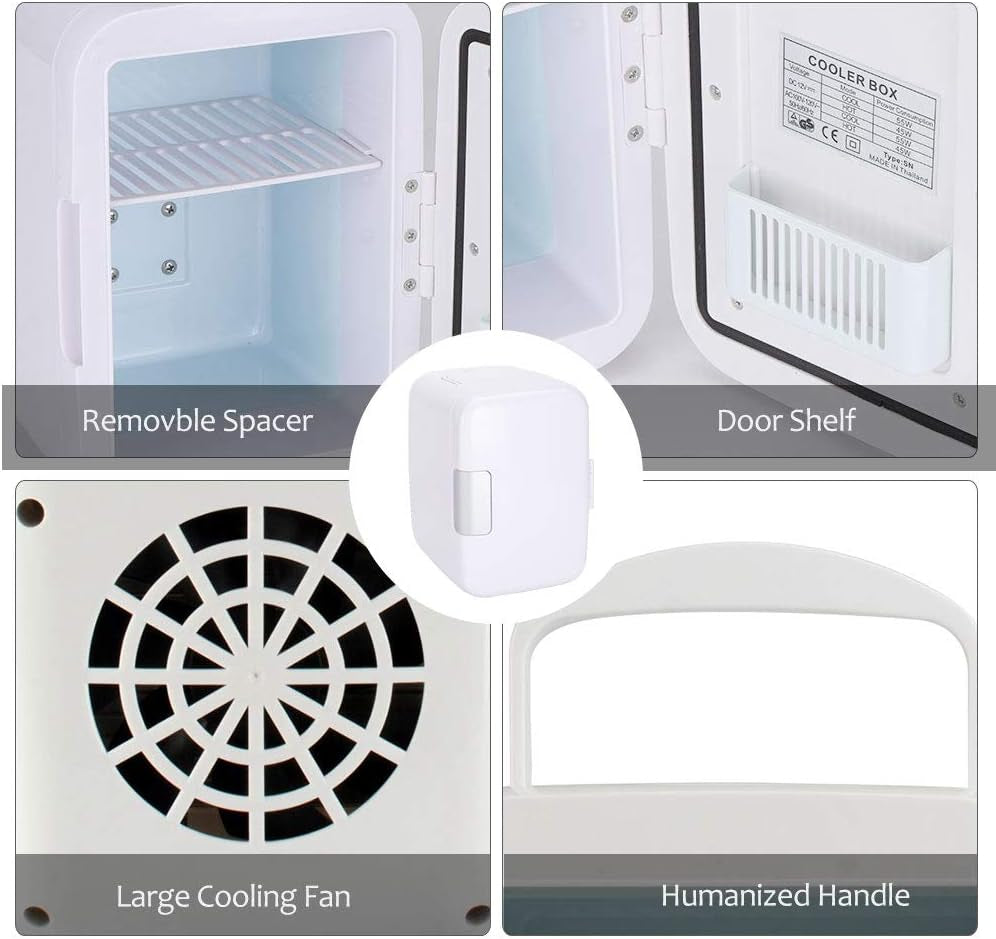 Mini Réfrigérateur De Voiture De Réfrigérateur 4 Litres/6 Bidons Refroidisseur Électrique Et Système Thermoélectrique Portatif plus Chaud Pour La Voiture(Blanc)