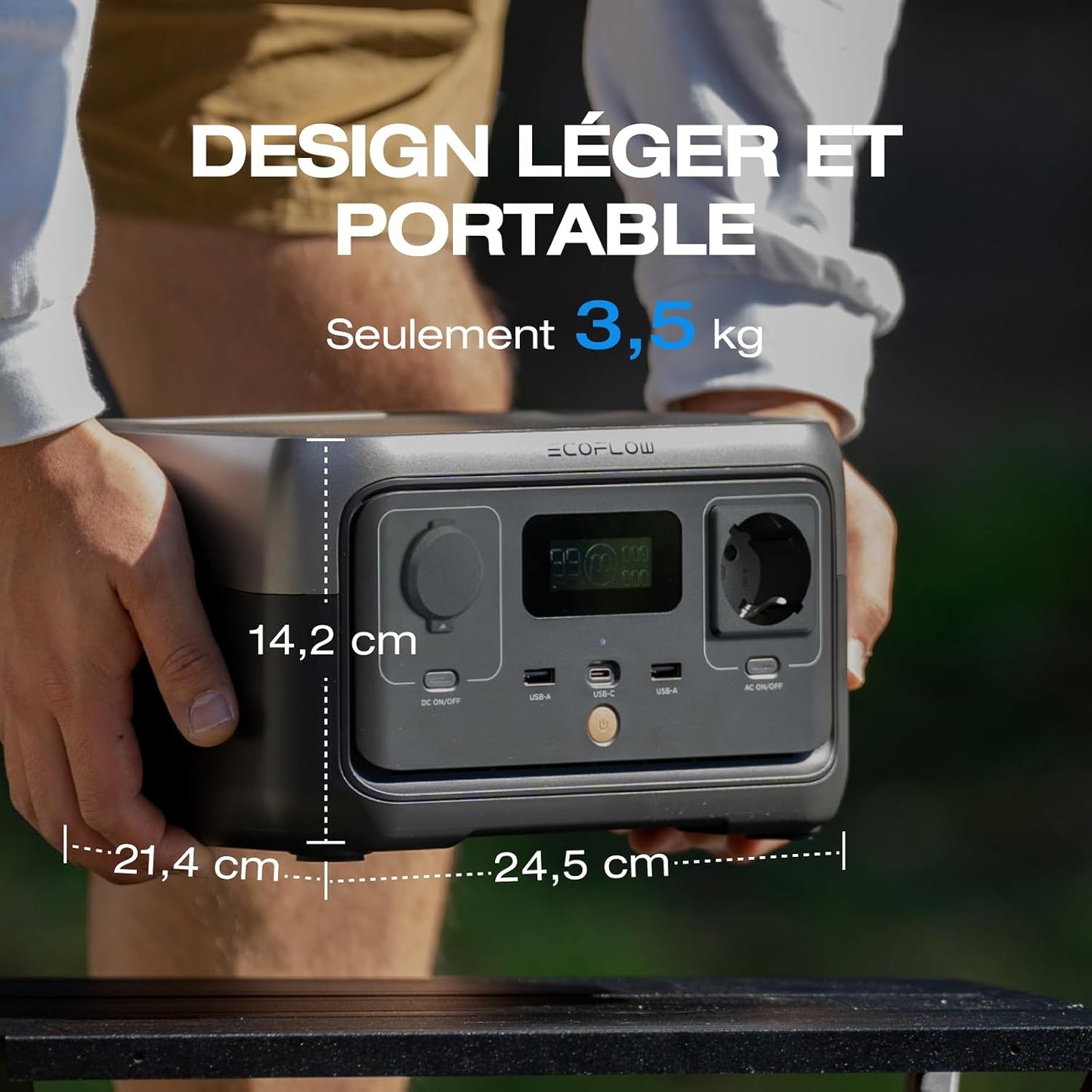 Station Électrique Portable  RIVER 2, Batterie Lifep04, 256 Wh/Charge Rapide En 1 Heure, Sortie 600 W Max, Générateur Solaire Pour Camping Extérieur/Camping-Cars Avec Câble Solaire | Charge Rapide En 1 Heure, Batterie Nomade Sortie 600 W Max, Générateur S