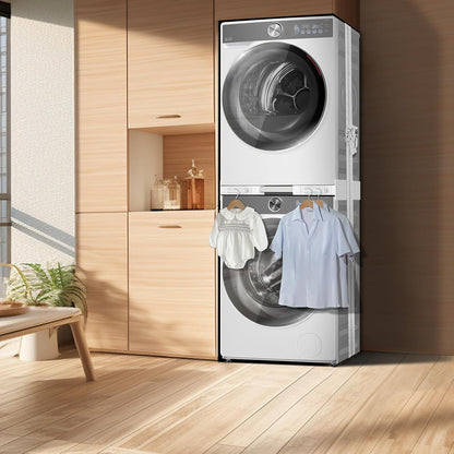 Kit De Superposition Universel, Avec 6 Tiges Télescopiques | Universel Cadre Intermédiaire Pour Lave-Linge Et Sèche-Linge Avec Corde À Cliquet, Taille Réglable（Largeur: 56-69Cm）