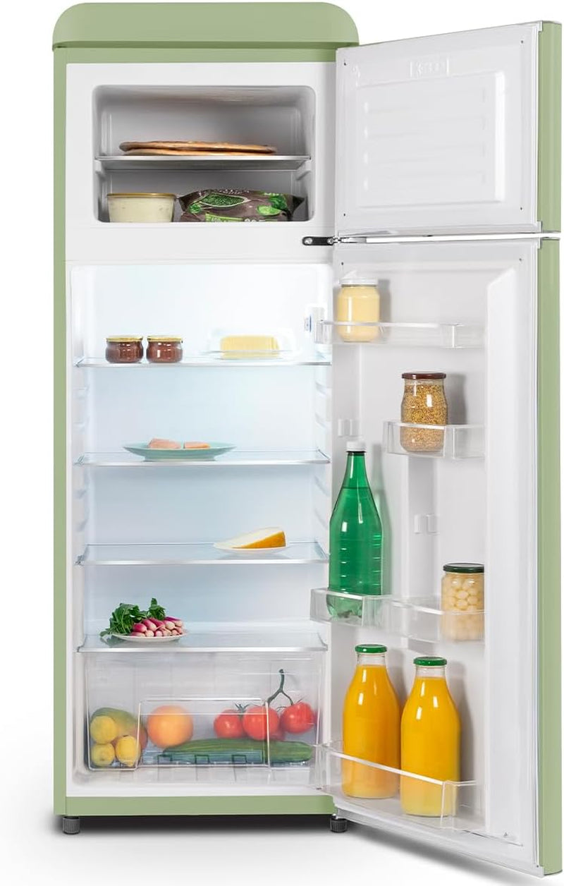 SCDD208VVA, Réfrigérateur 2 Portes, 211L (172+39), Froid Statique, Dégivrage Automatique, 3 Clayettes Verre, Thermostat Réglables, Pieds Réglables,Vert Amande