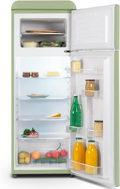 SCDD208VVA, Réfrigérateur 2 Portes, 211L (172+39), Froid Statique, Dégivrage Automatique, 3 Clayettes Verre, Thermostat Réglables, Pieds Réglables,Vert Amande