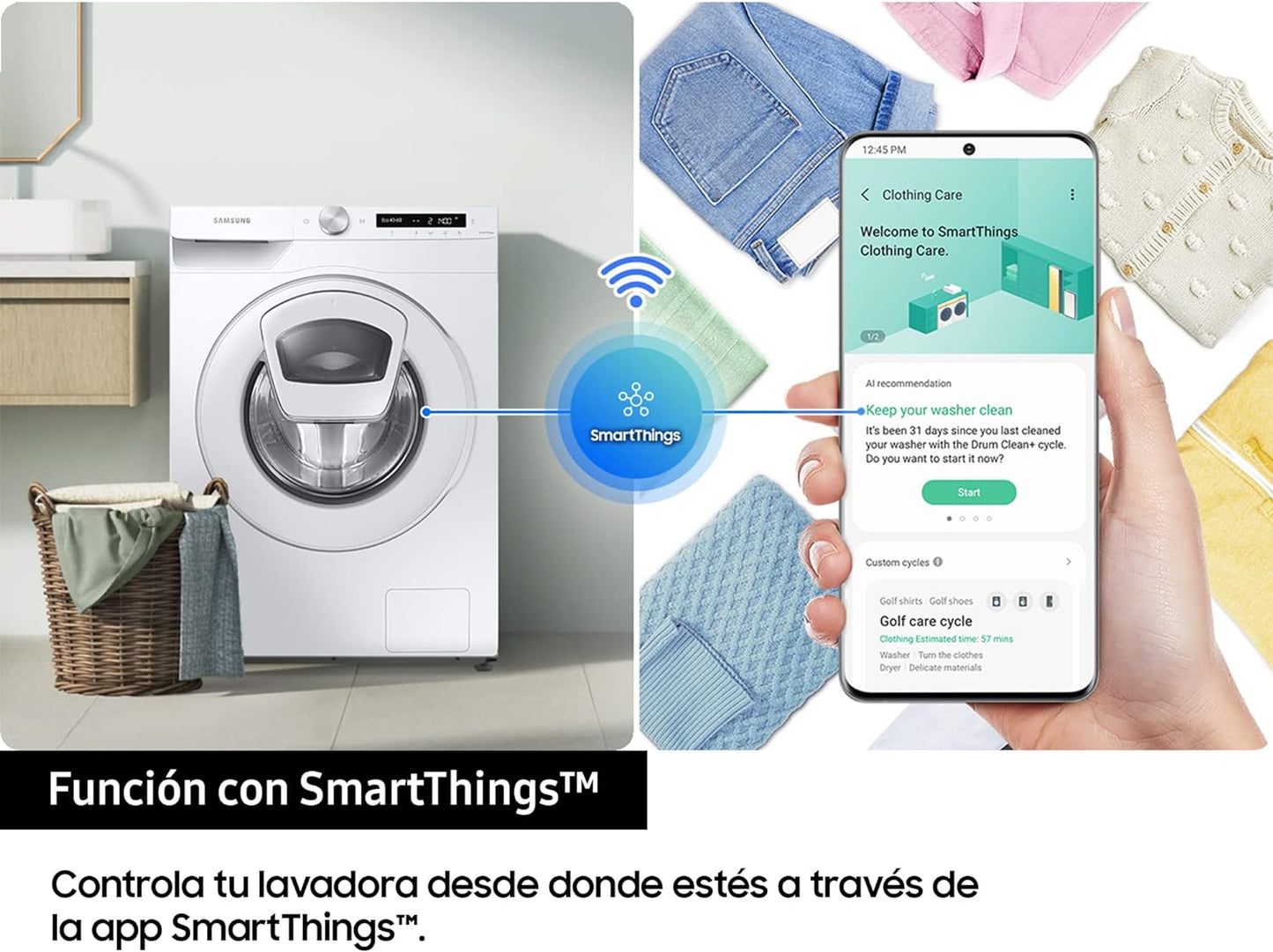 WW90T554DTW/S3 Lave-Linge - Addwash™, Série 5, 9 Kg, Blanc, Technologie Ecobubble™, Intelligence Artificielle, Classe A