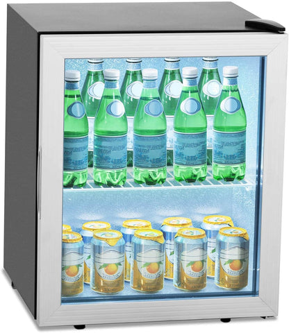 Frigo Boisson À Boissons Bouteille Bouteilles Réfrigérateur Vitré Vitre RCGK-54A (54 Litres, 64 W, 0-10 °C, Éclairage LED, Pieds Réglables, Aluminium/Inox)