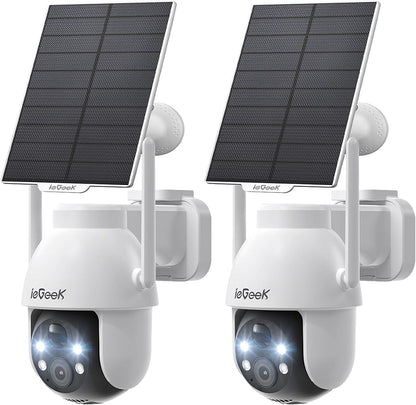 2K (3MP) Camera Surveillance Wifi Exterieure Sans Fil Solaire | Détection Humaine IA, Nocturne Couleur, Recharge Faible Luminosité, Installation Facile, Wifi 6, Sans Abonnement, 2 Pièces