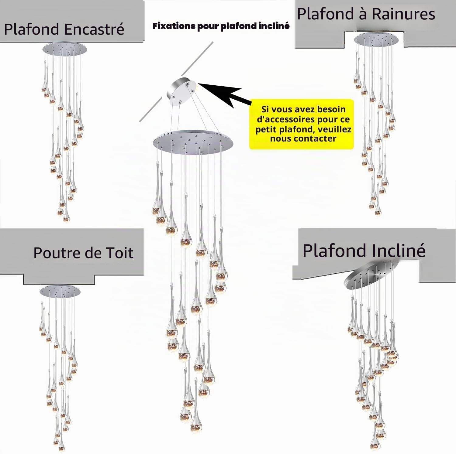 Lustre Suspendu En Cristal Long 12 Lumières - Éclairage Pour Foyer, Entrée, Plafond Haut, Salon - Grands Lustres LED Avec Accessoires Réglables