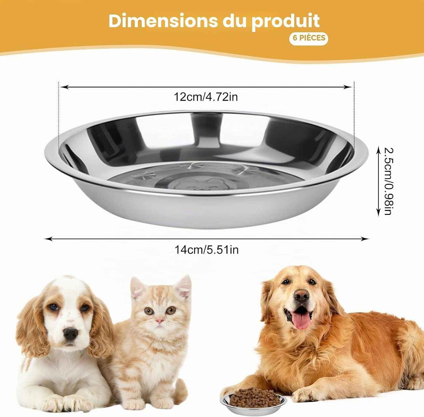 Lot De 6 Gamelles Pour Chat, Gamelle Plate En Acier Inoxydable | Bol Chat Plat anti Moustache, Assiette Chat Basse, Facile À Nettoyer, Pour Eau Et Nourriture, Idéal Chat Et Petit Chien