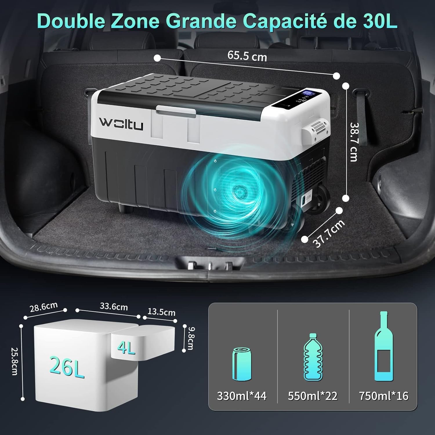 Glacière Électrique, Mini Congélateur, Glacière À Compression, Mini Frigo Portable, Glacière Pour Auto, 30 L, Avec Roulettes Et Port USB, 12/24 V Et 100-240 V, Kue013Wsz