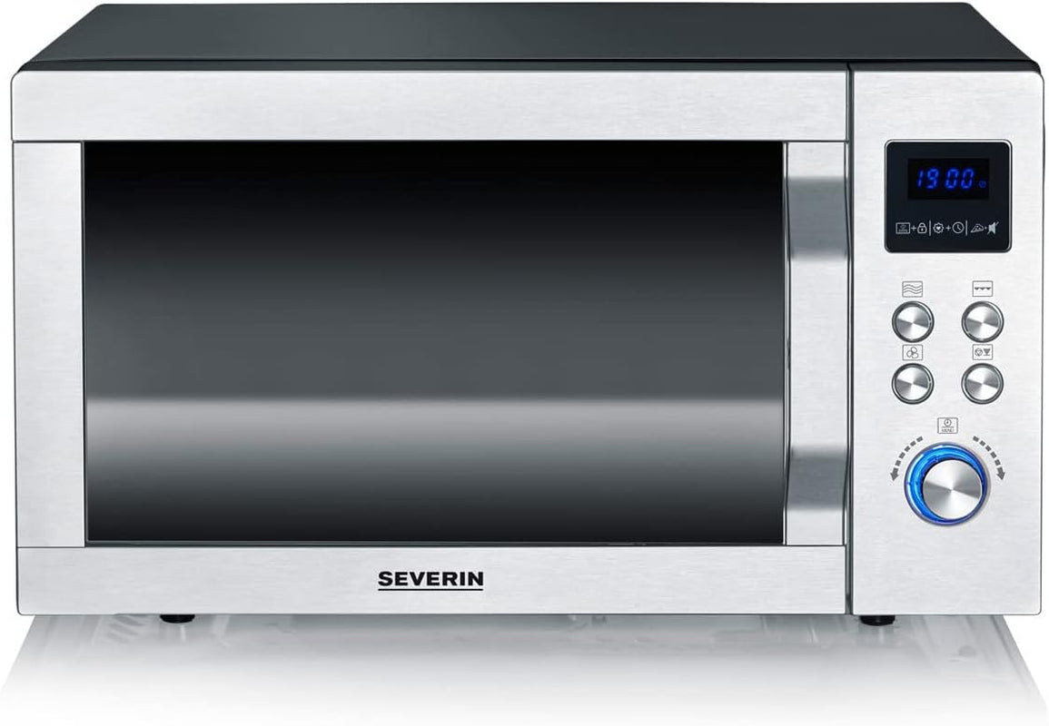 Micro-Ondes 4 En 1, 25 L, Double Gril, Mini Four Avec Fonction Pizza-Express, Micro-Ondes Avec Chaleur Tournante Jusqu'À 230 °C, Inox/Noir Mat, MW 7778