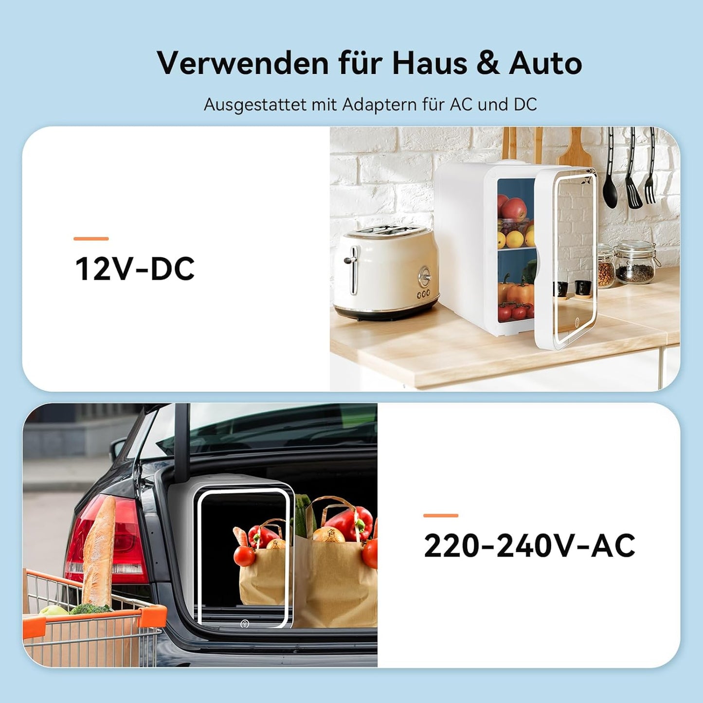 YOURLITE Mini Frigo De Chambre 2 En 1 8 Litres Avec Miroir LED À Intensité Variable, Mini Réfrigérateur Portable Ac/Dc Pour Cosmétiques Réfrigérés, Produits De Soins De La Peau Et Aliments