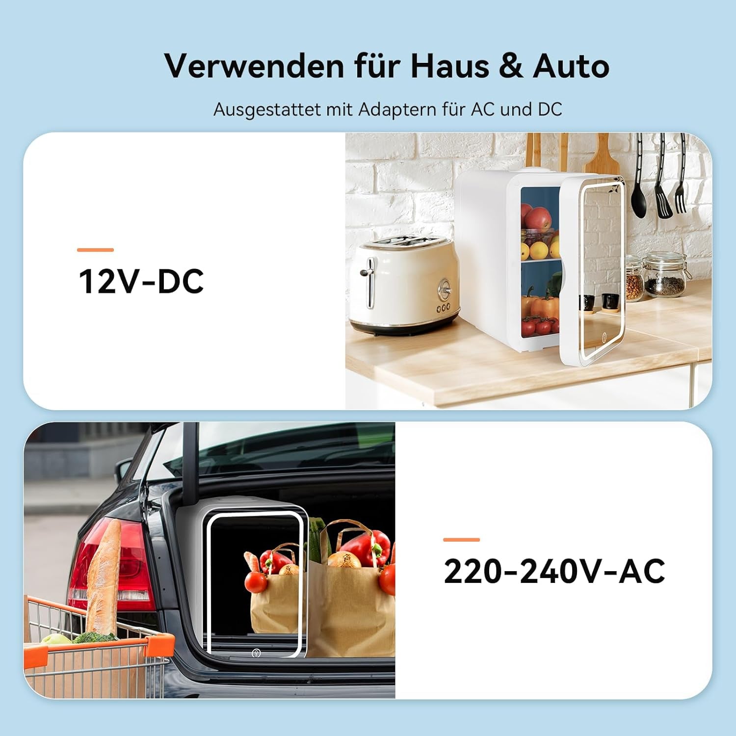 YOURLITE Mini Frigo De Chambre 2 En 1 8 Litres Avec Miroir LED À Intensité Variable, Mini Réfrigérateur Portable Ac/Dc Pour Cosmétiques Réfrigérés, Produits De Soins De La Peau Et Aliments