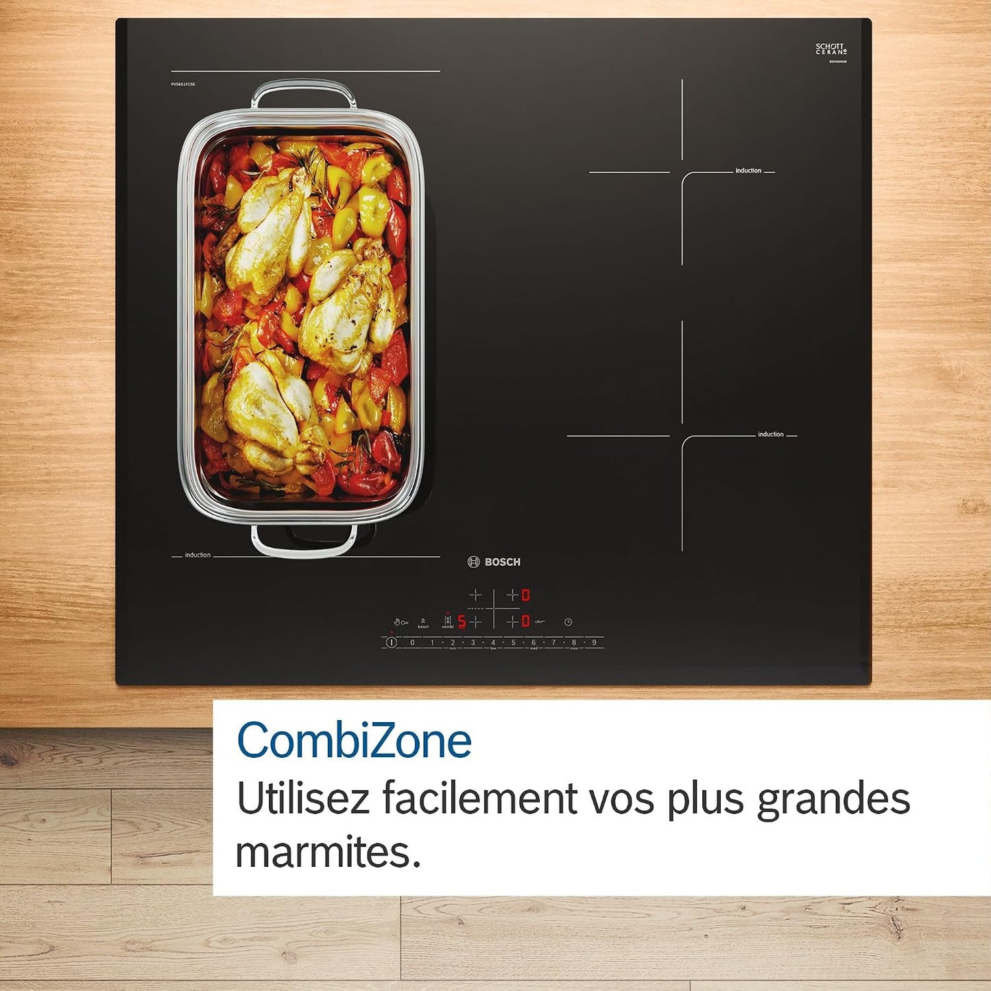 Bosch PVS611BB6E Série 4 - Plaque Induction, Zone Combi-Induction | 60 Cm, Noir, Powerboost (Induction), Touch Select, Timer Avec Fonction Arrêt