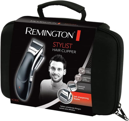 Tondeuse Cheveux [Kit Coiffeur Professionnel] Stylist Noir & Argent (Lames Céramique Auto-Affûtées, Secteur/Sans Fil-Batterie Lithium, 8 Sabots, Mallette Pro + Accessoires) Tondeuse HC363C