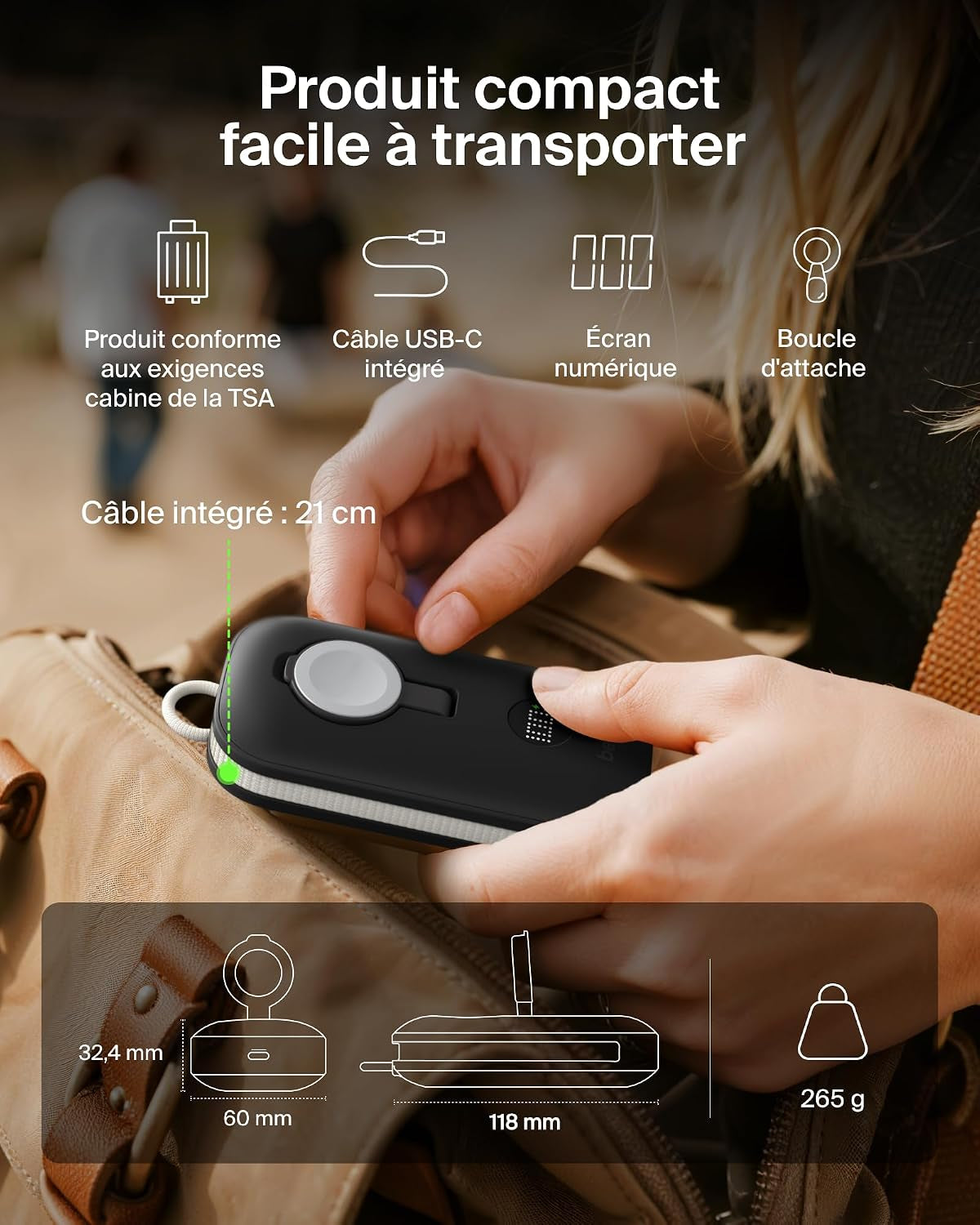 Belkin Boostcharge Pro Batterie Externe 10000Mah Avec Module De Recharge Apple Watch, Chargeur Portable, Câble USB-C À Gaine Tressée Intégré, Écran Numérique, 45W, Recharge De 3 Appareils, Noir