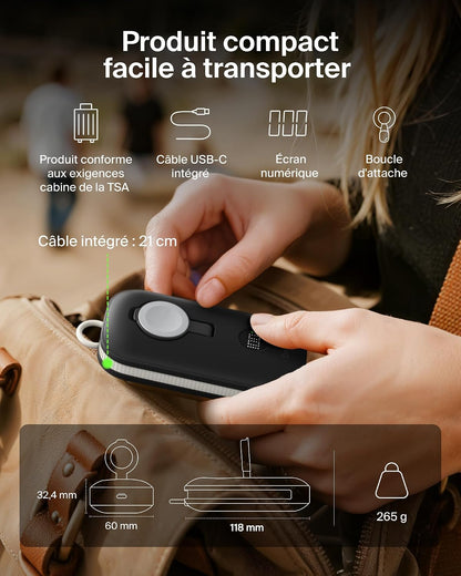Belkin Boostcharge Pro Batterie Externe 10000Mah Avec Module De Recharge Apple Watch, Chargeur Portable, Câble USB-C À Gaine Tressée Intégré, Écran Numérique, 45W, Recharge De 3 Appareils, Noir