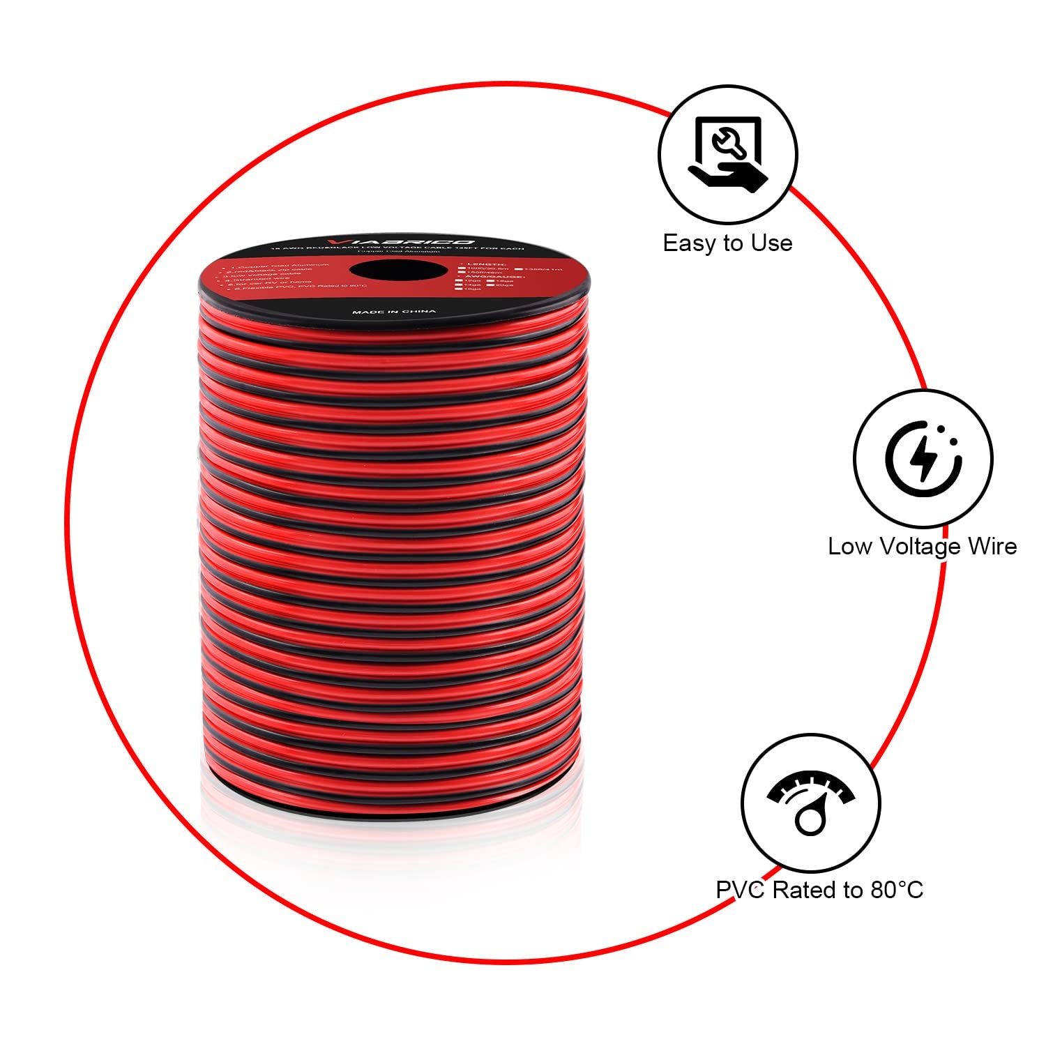 Fil Électrique 30 M - 14 AWG - 2 X 2,0 Mm² - Câble D'Alimentation À 2 Fils - 5 V/12 V/24 V - Câble D'Alimentation En Aluminium Plaqué Cuivre - Flexible Et Doux - Faible Impédance