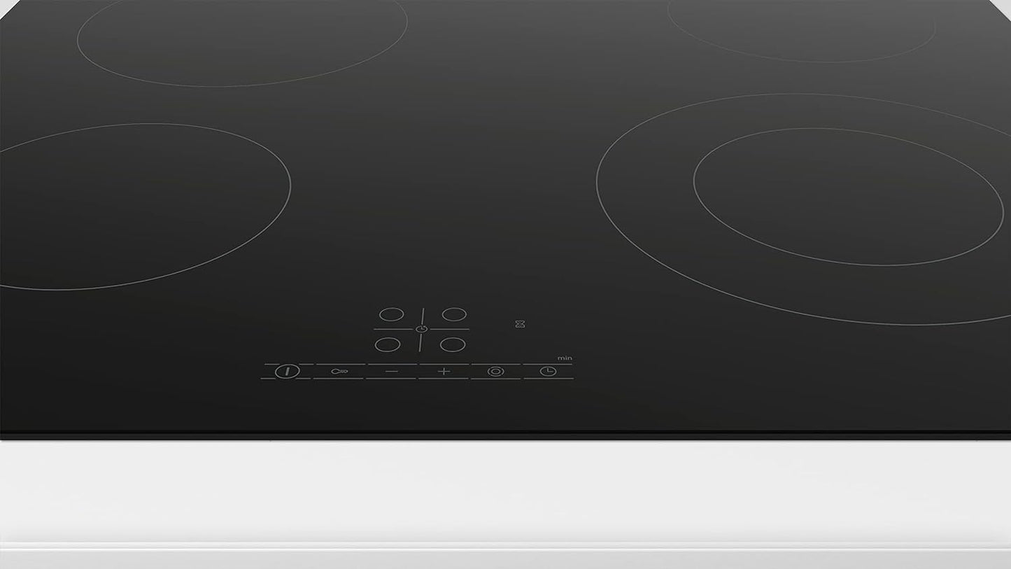 PKF611BB8E- Série 4,Table De Cuisson Vitrocéramique - 4 Foyers - 60 Cm - Puissance 6600 W - Noir & BFL520MS0 Série 4 - Micro-Ondes Intégrable, 60 X 38 Cm, 21 Litres, Inox
