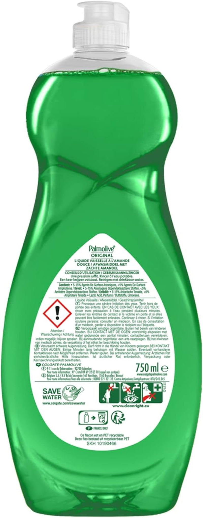 PALMOLIVE - Liquide Vaisselle Palmolive Original À L'Amande Douce - Respectueux De La Peau - Produit Dégraissant Pour Une Vaisselle Étincelante - Flacon 750 Ml