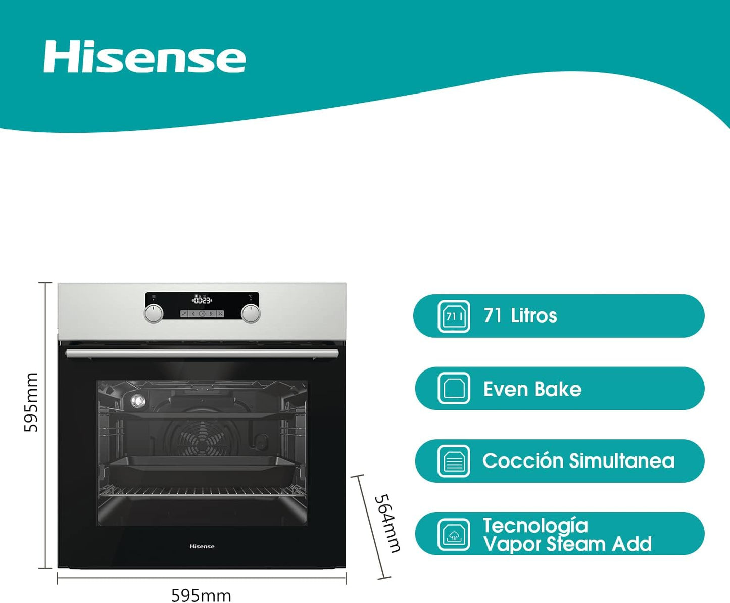Hisense BSA5222AX Four 71 L a Noir, Acier Inoxydable