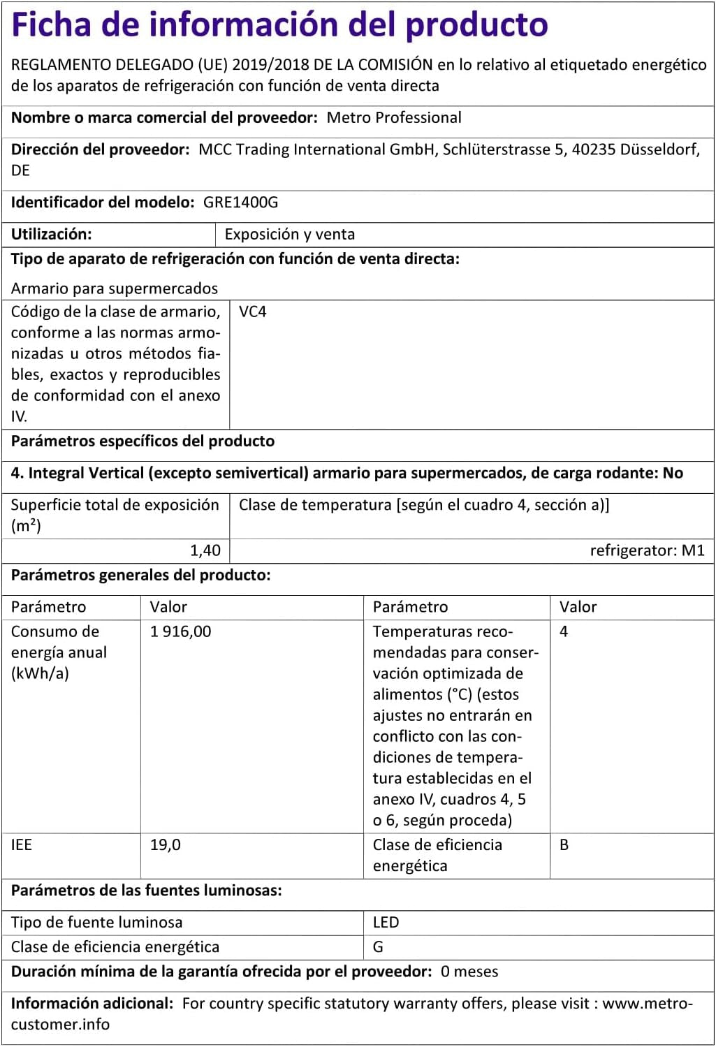 Réfrigérateur À Porte Vitrée GRE1400G, 131.4 X 80.5 X 209 Cm, 940 L, Argenté