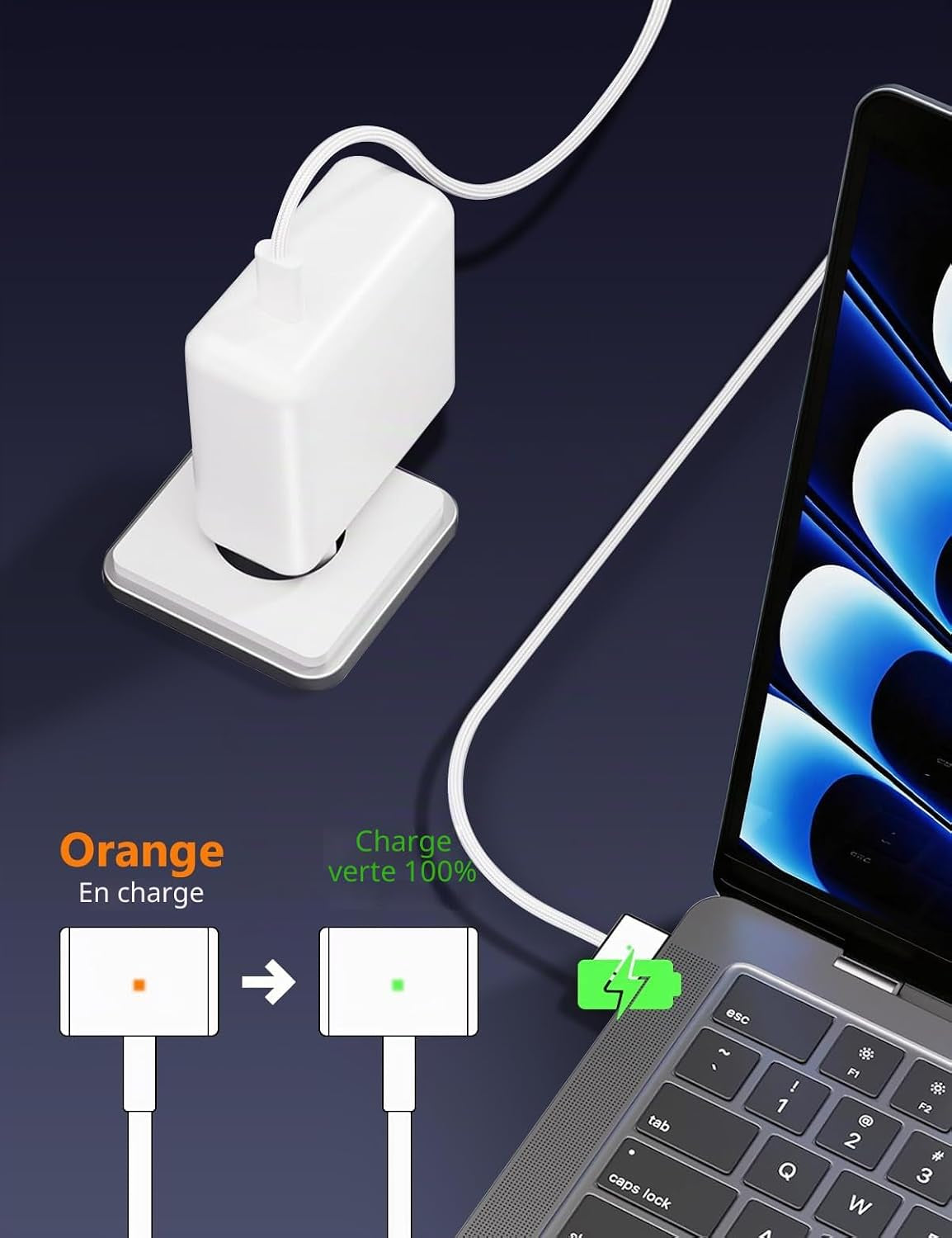 96W Chargeur Magnétique, Mac Book Chargeur Rapide Avec USB-C Auf T-Tip 6.6FT Câbles Adaptateur Mag3 Compatible Avec Macbook Pro 14/16 Pouces Macbook Air 13/15 Pouces, Replacement (Mid 2021-2025)
