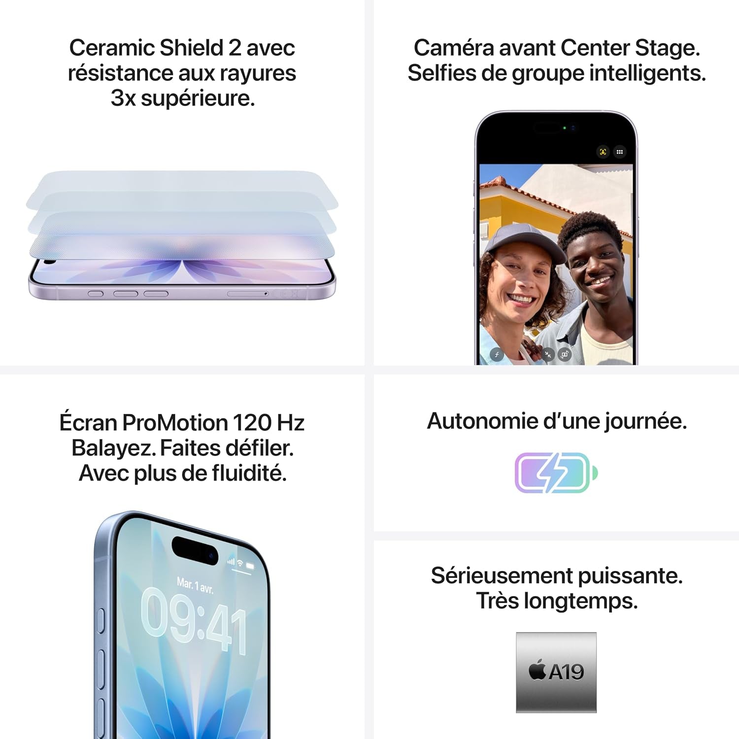 Iphone 17 256 Go : Écran 6,3 Pouces Avec Promotion, Puce A19, Caméra Avant Center Stage, Meilleure Résistance Aux Rayures, Autonomie D’Une Journée ; Noir