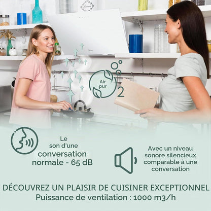 Hotte Murale 80 Cm  286 WH 8 Pr/Hotte Aspirante Verre Blanc/Hotte Inclinée 1000 M³/H Avec Télécommande/Classe a /