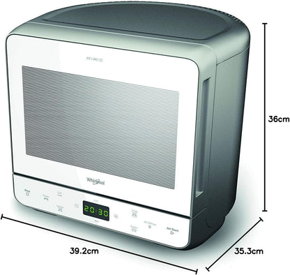 Whirlpool Max 39 WSL - Four À Micro-Ondes Et Grill, 13 Litres, Argenté, Avec Cuit-Vapeur, Grille Haute, Assiette Avec Poignée Amovible Pour Fonction Crisp, Silencieux (0 Décibel), En Acier, Blanc