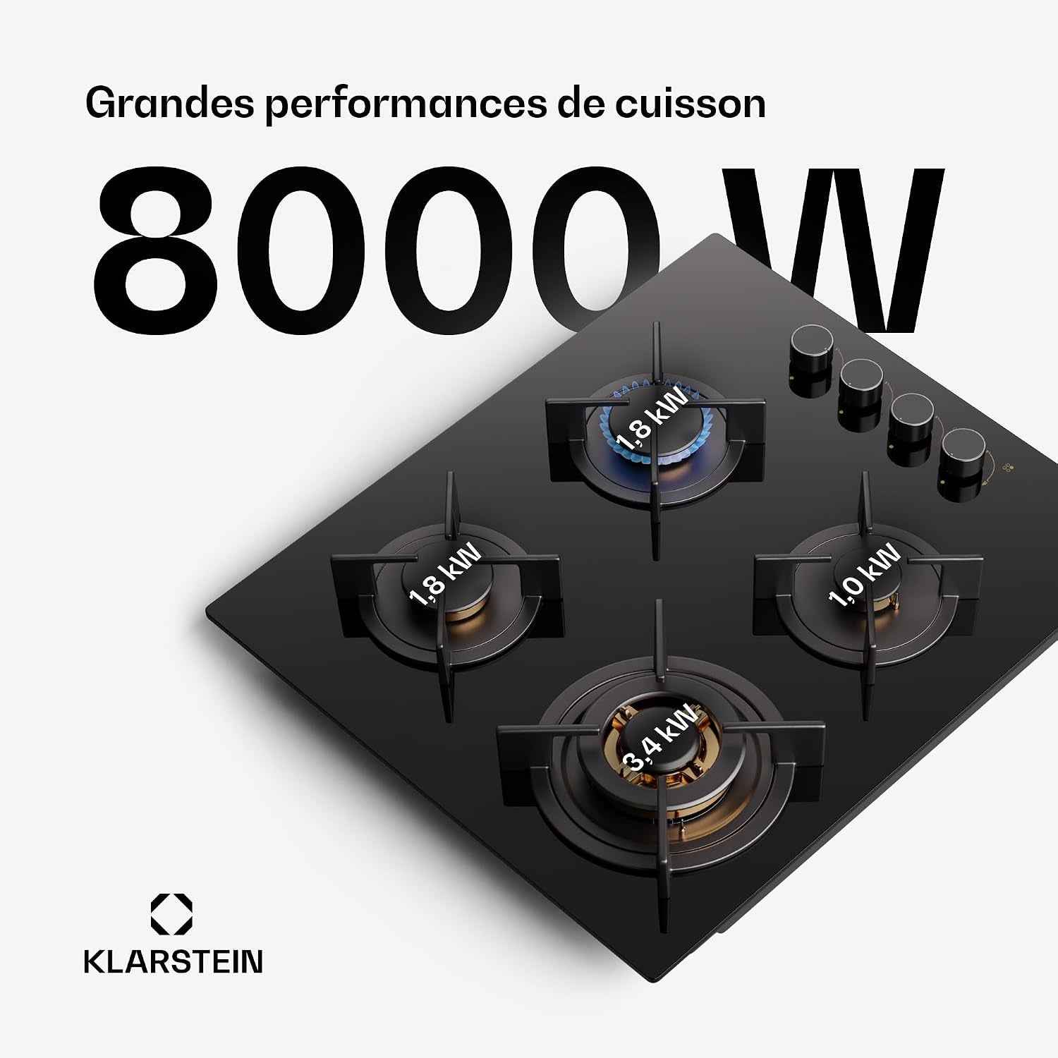 Klarstein Tables De Cuisson À Gaz, Plaque De Cuisson Gaz À 4 Brûleurs, Table De Encastrable À 4 Feux De 8800W, Cuisiniere Gaziniere Avec Brûleurs En Acier Inoxydable, Cuisinières GPL