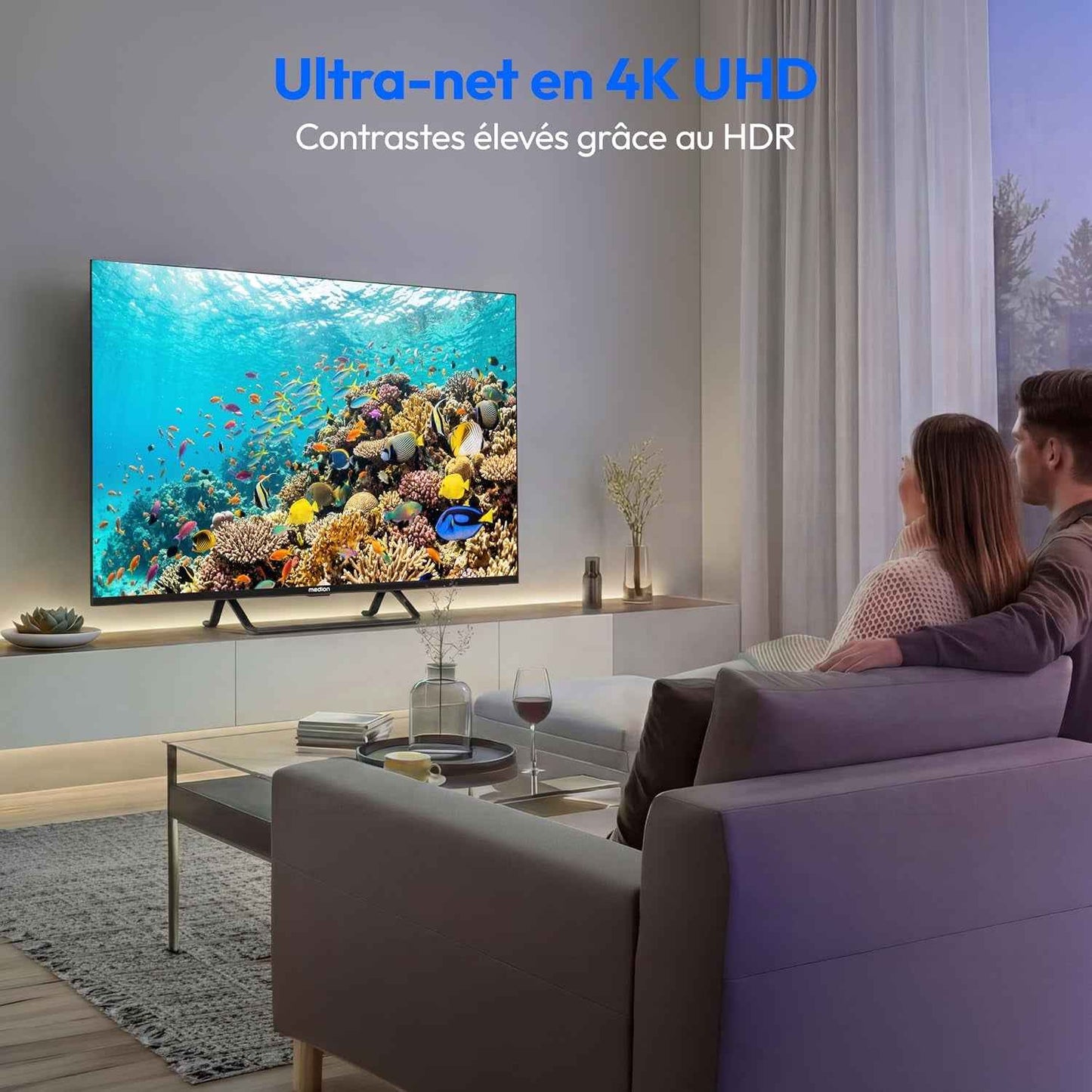 125.7 Cm 50" Téléviseur QLED Smart TV 4K Dolby Vision HDR Prime Video Disney+ Compatible Google TV PVR Bluetooth, MD850701