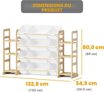 Meuble Rangement Enfant Avec 6 Étagères Et 12 Bacs, Bibliotheque Enfant, Meuble De Rangement Enfant Avec Bacs Pour Chambre Et Salle De Jeux - Blanc