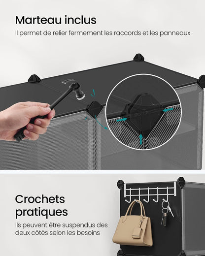 Étagère À Chaussures 10 Compartiments, Étagère De Rangement Modulable, Compartiment De 30 X 40 X 30 Cm, Porte, Cadre En Acier, Plastique, Pour Couloir, Chambre, Entrée, Noir LPC035B01