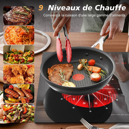 Plaque Vitrocéramique Portable 2 Feux Avec Prise | Plaque De Cuisson Electrique Deux Feux, Minuterie De 4 Heures, Commande Par Bouton, Sécurité Enfant, 3200W, 220V