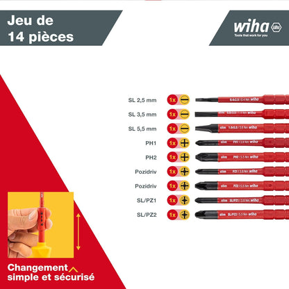 40674 Tournevis Manuel Jeu Tournevis Dynamométrique Set 13 Pièces Rouge/Jaune | (40674) Mixed Set 14 Pcs 0.8-5.0 Nm Incl. Slimbits, Folding Pouch I Slotted, Phillips, Plusminus I Electric Torque Tools